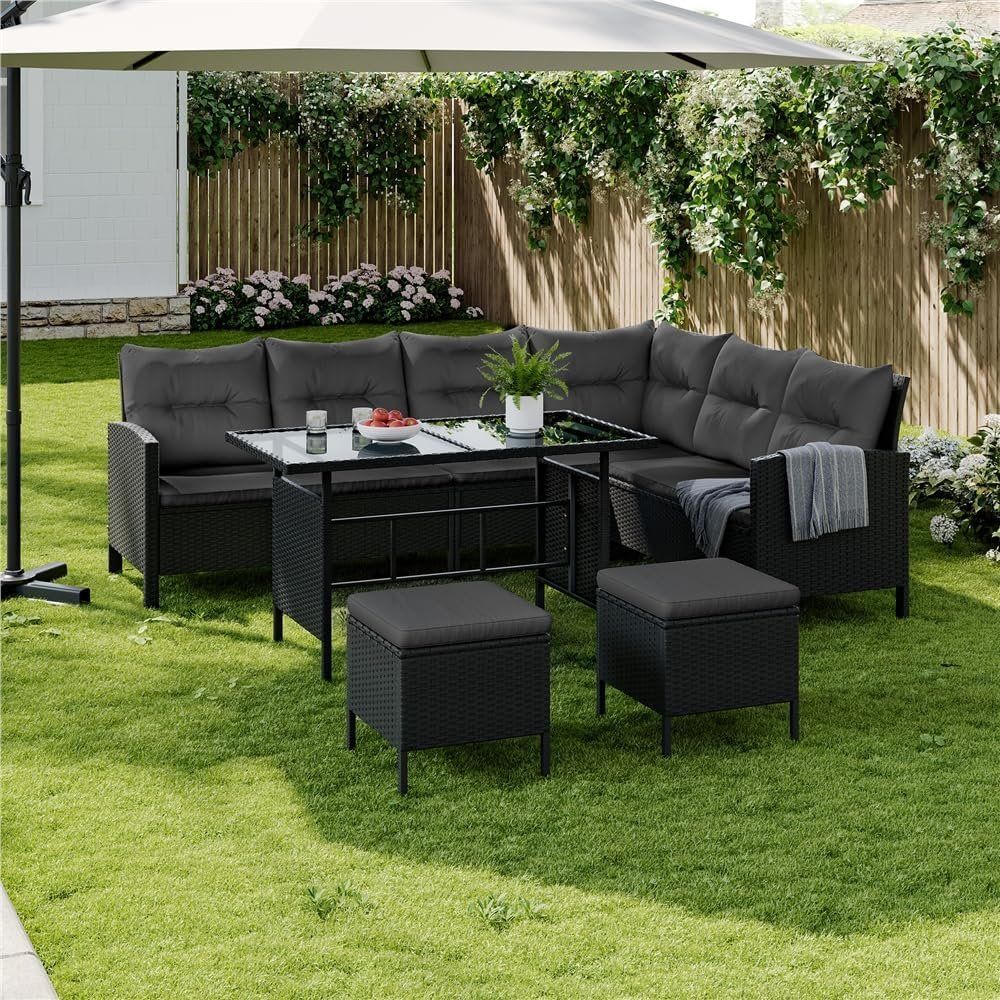 Set di tavolo e panche: Schwarze Gartenlounge, Rattan, – Nuovo e nell'imballaggio originale da Gränichen venduto da omniadeals 4