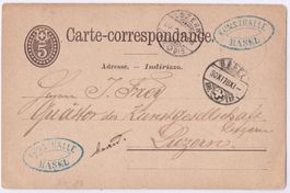 PK 1878 sehr frühe Korrespondenz Kunsthalle Basel an KG Luz.