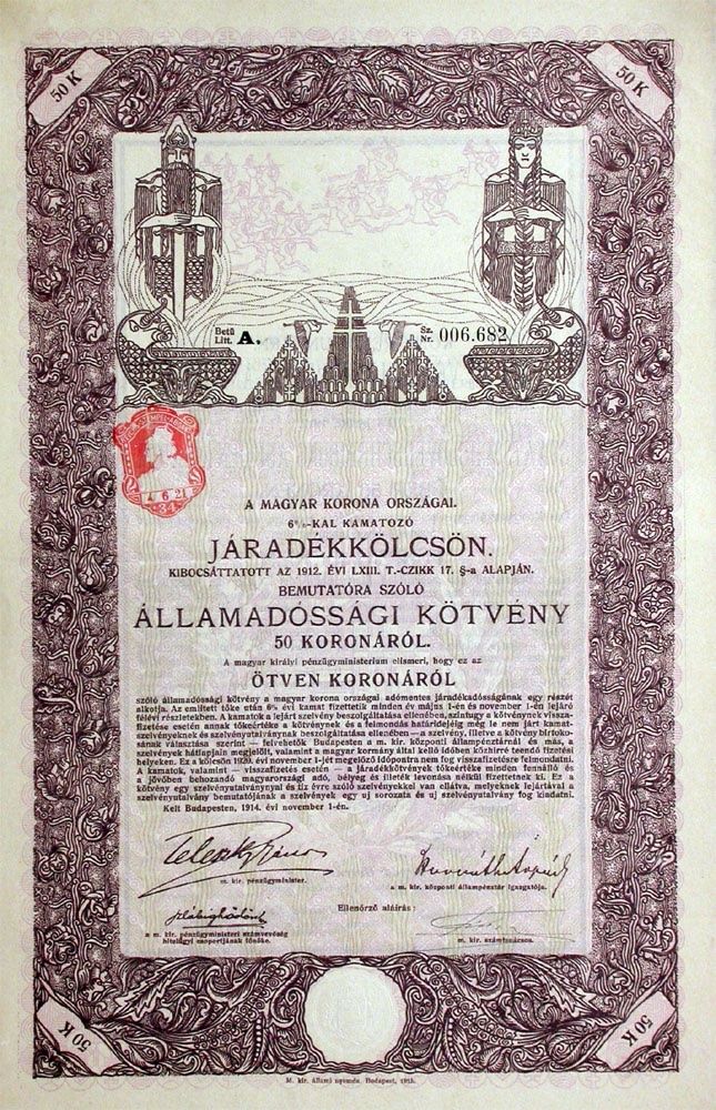 Documenti: 6% Königreich Ungarn, Budapest - 1914 – Usato da Solothurn venduto da Sgasche