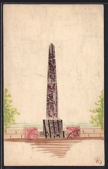 Cartoline postali: Briefmarkencollage in Form eines Denkmal – Usato da Berlin venduto da bartko-reher