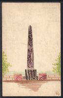 Briefmarkencollage in Form eines Denkmal
