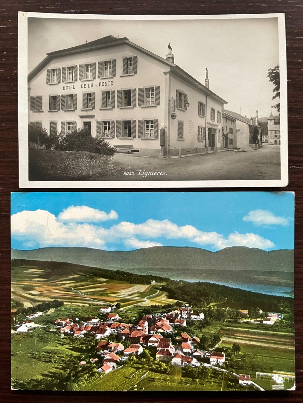 Cartoline postali: LIGNIÈRES 2 CP, Hotel de la Poste + Shell TANKSÄULE 47 – Usato da Wald ZH venduto da TLILEF