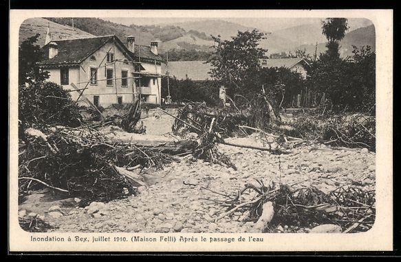 Cartoline postali: Bex, Inondation, juillet 1910, Après le – Usato da Berlin venduto da bartko-reher