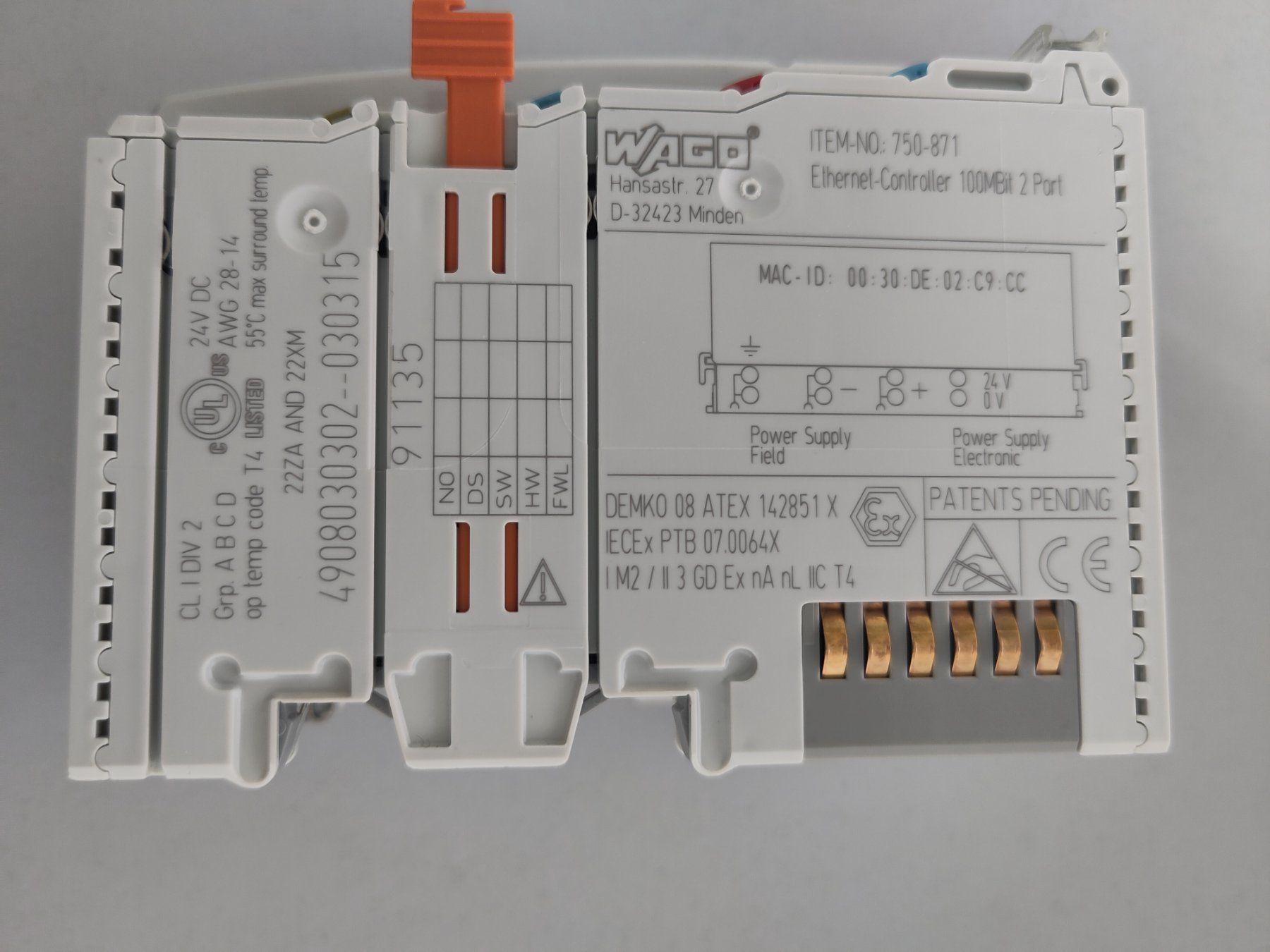 Wago Componenti elettronici: WAGO 750-871PLC-Ethernet Programmierbarer Feldbus Controller – Usato da Oberriet SG venduto da Su-gus.or 1