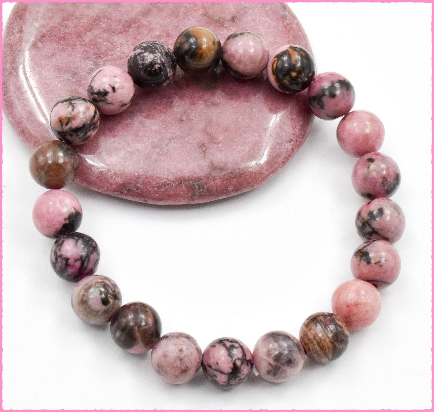 Bracciali & Braccialetti: ♛ Rhodonit Stretch Armband ca. 9mm – Nuovo e nell'imballaggio originale da Oberglatt ZH venduto da Hot-Spot 2