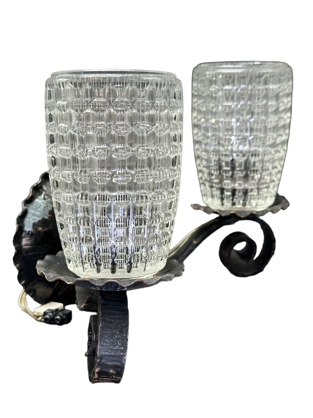 Lampade: Double applique murale mid-century fer forgé verre texturé – Usato da Morges venduto da 1tiquaire 2