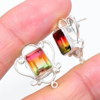 Bi-Color Tourmaline Gemstone Handmade Jewelry Earring S/S