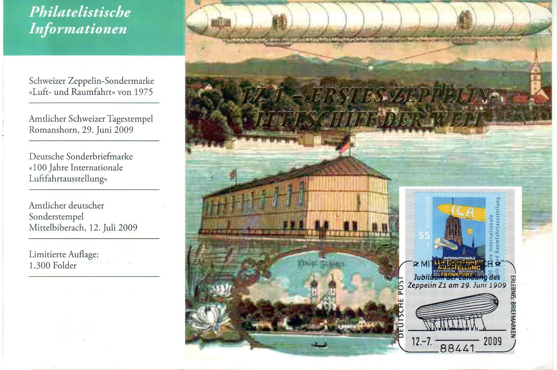 Tutti i francobolli: ERSTER ZEPPELIN LUFTSCHIFF DER WELT FOLDER ROMANSHORN - BR60 – Usato da Losone venduto da EM2019 1