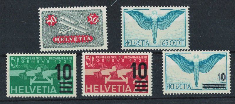 Tutti i francobolli: 5 CH - Flugpostmarken 1923 + 1935/38 ** – Nuovo (secondo la descrizione) da Bonstetten venduto da Pinguin75