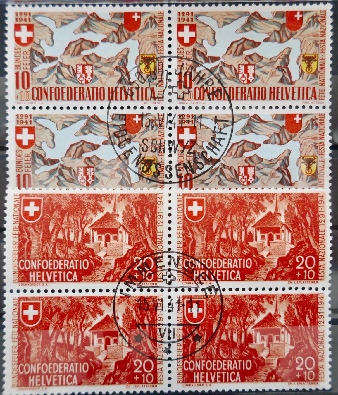 Alle Briefmarken: PP 1941 Viererblock ET-Satzmarken B13-B14 – Gebraucht aus Möhlin von PHILABARTIS