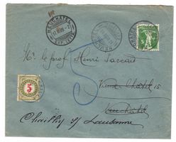 Lettre taxée de Neuchâtel pour Lausanne le 17.VI.09
