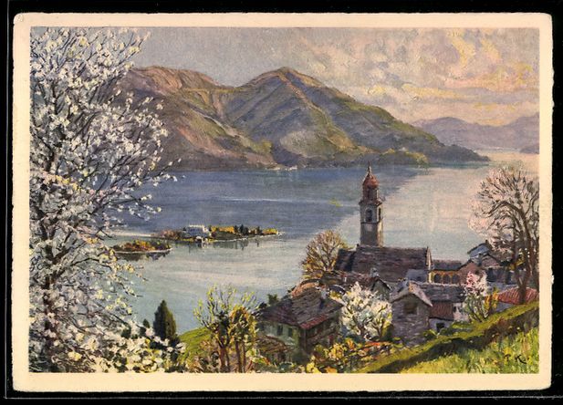 Cartoline postali: Ronco-s-Ascona, Panorama mit Kirche – Usato da Berlin venduto da bartko-reher