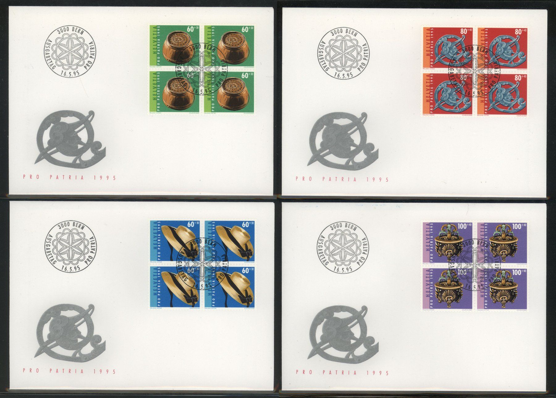Tutti i francobolli: 1995, Pro Patria, FDC, Viererblöcke – Usato da Willisau venduto da Vollstempel