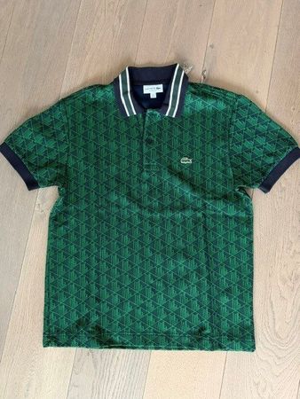 Lacoste Polo Shirt Gr M Allover-Muster Blau/Grün