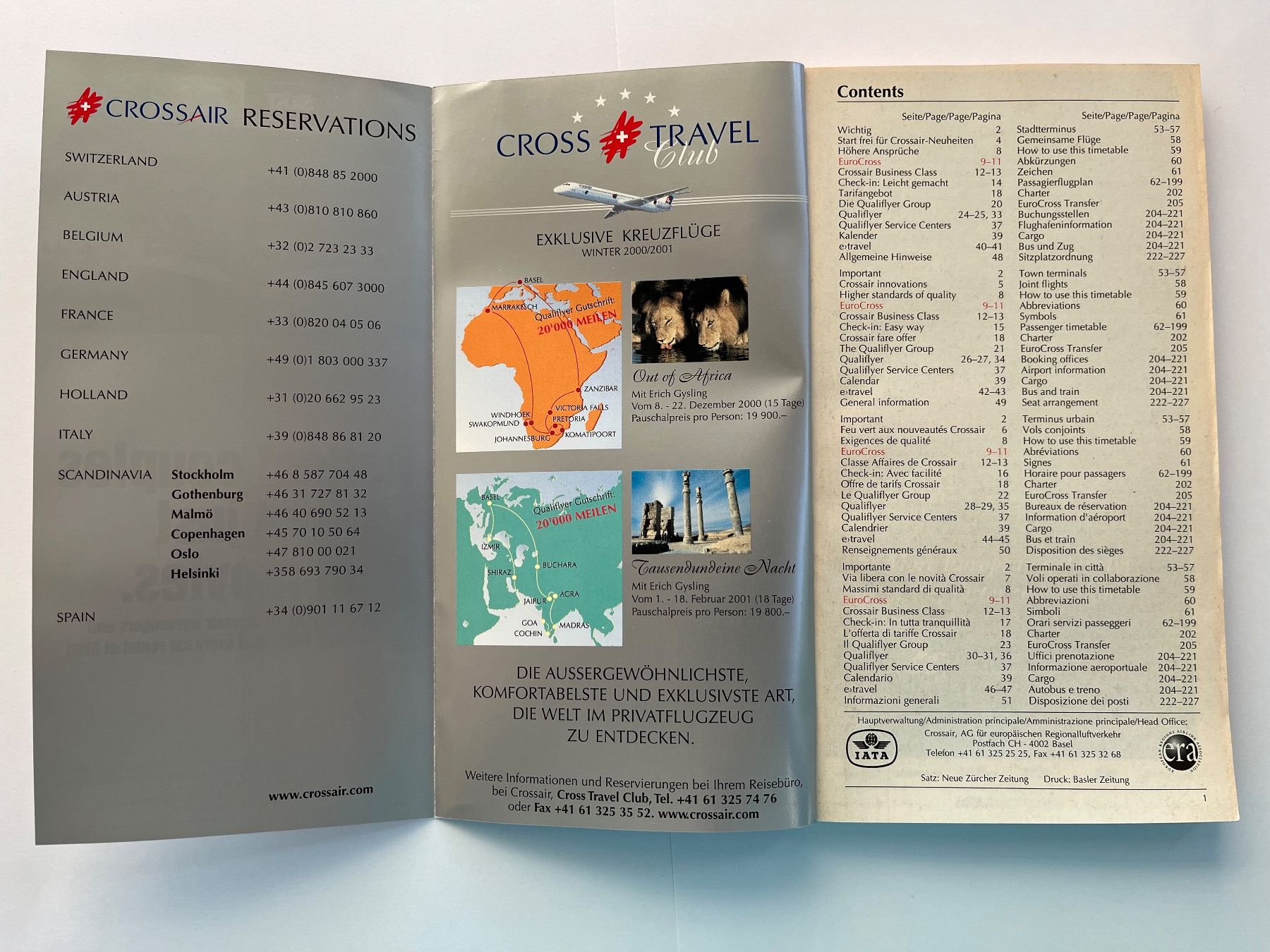 Crossair Documenti: Flugplan Timetable Crossair Winter 2000 / 2001 – Usato da Winterthur venduto da rotkur 1