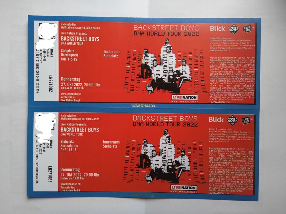 2 Backstreet Boys Tickets, Stehplätze, 27.10.22 (Neu (gemäss ...