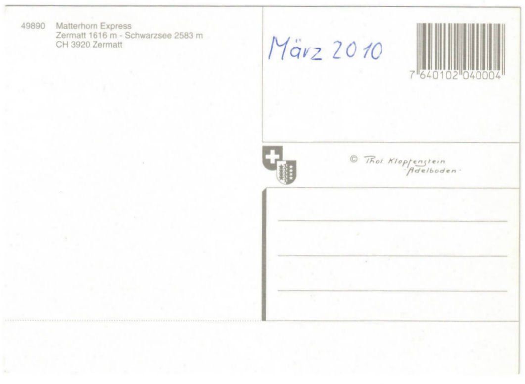Cartoline postali: Zermatt - Gondelbahn Matterhorn Express – Usato da Binningen venduto da Mountainrider 1