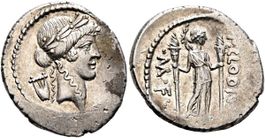 P. Clodius M.f. Turrinus silver denarius (42 BC)