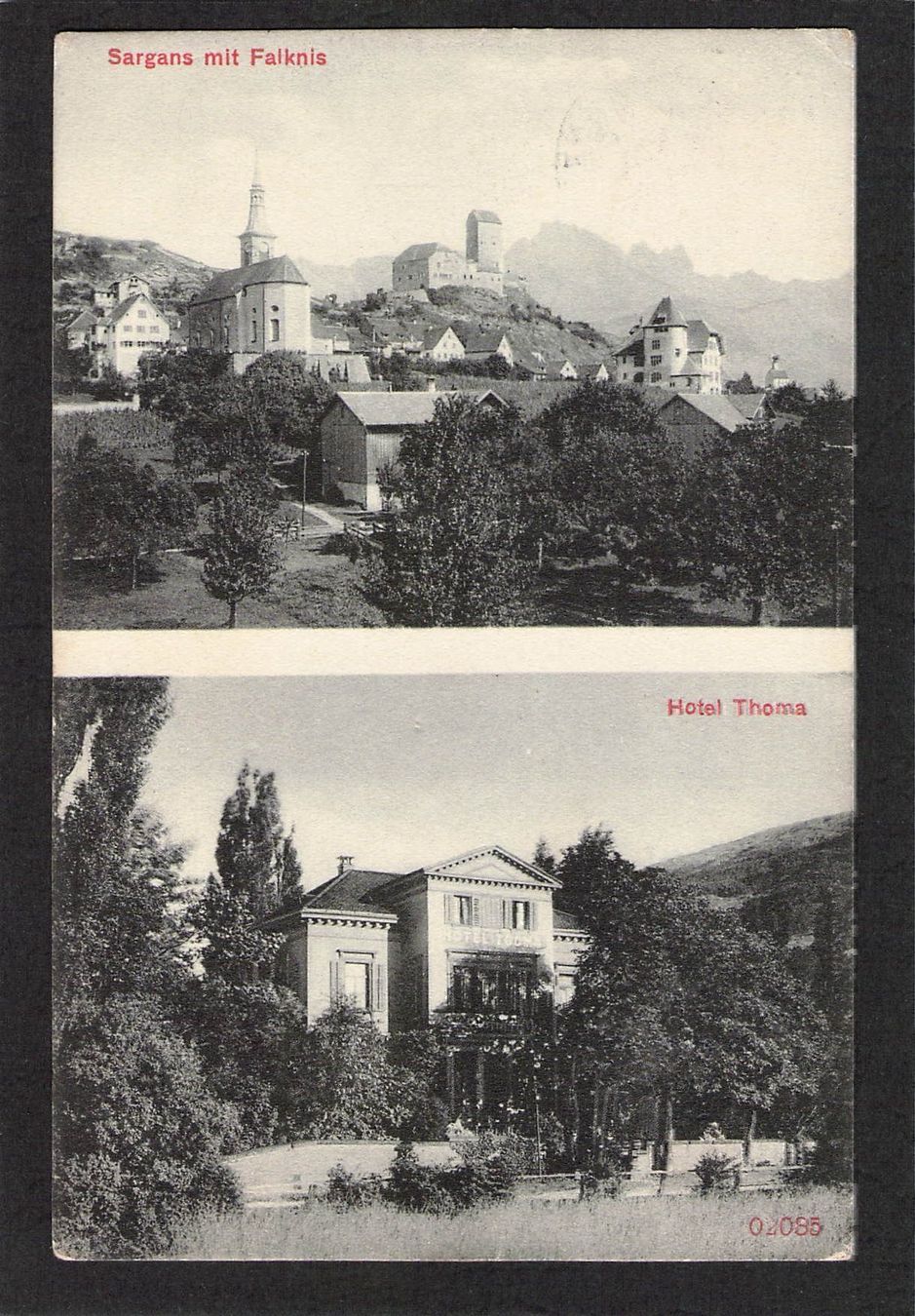 Cartoline postali: AK, SG Sargans,Hotel Thoma , 1914 – Usato da Reichenburg venduto da Pipo-67