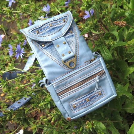 Handytasche Crossbody Damen mit Portemonnaie blaues Leder
