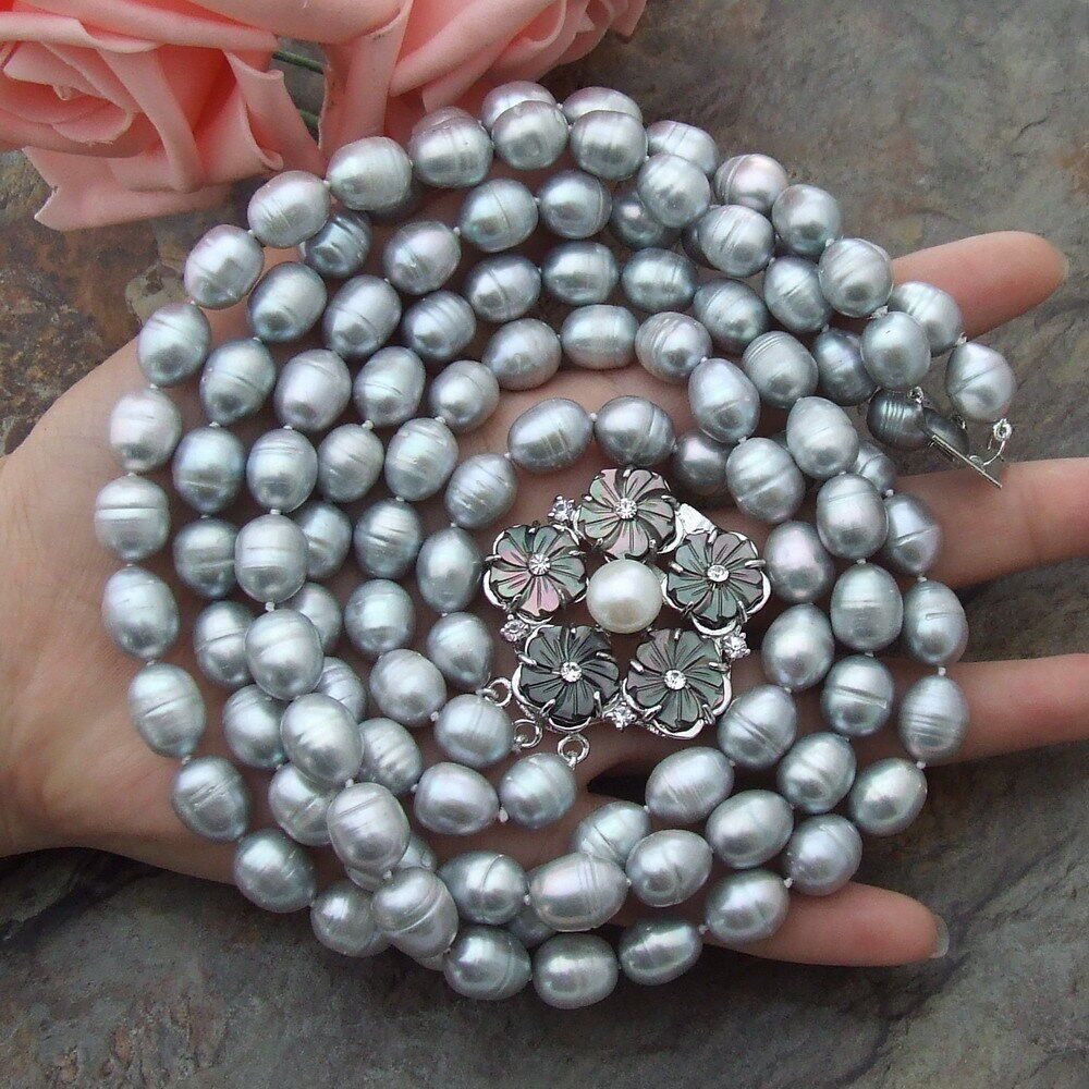 Ketten: Blume Lua Grau Perlen Kette Echt 1cm Collier Perle Halskette – Neu (gemäss Beschreibung) aus Prilly von ilyria73