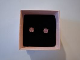 Ohrstecker mit rosa Glitzerstein, 925 Silber