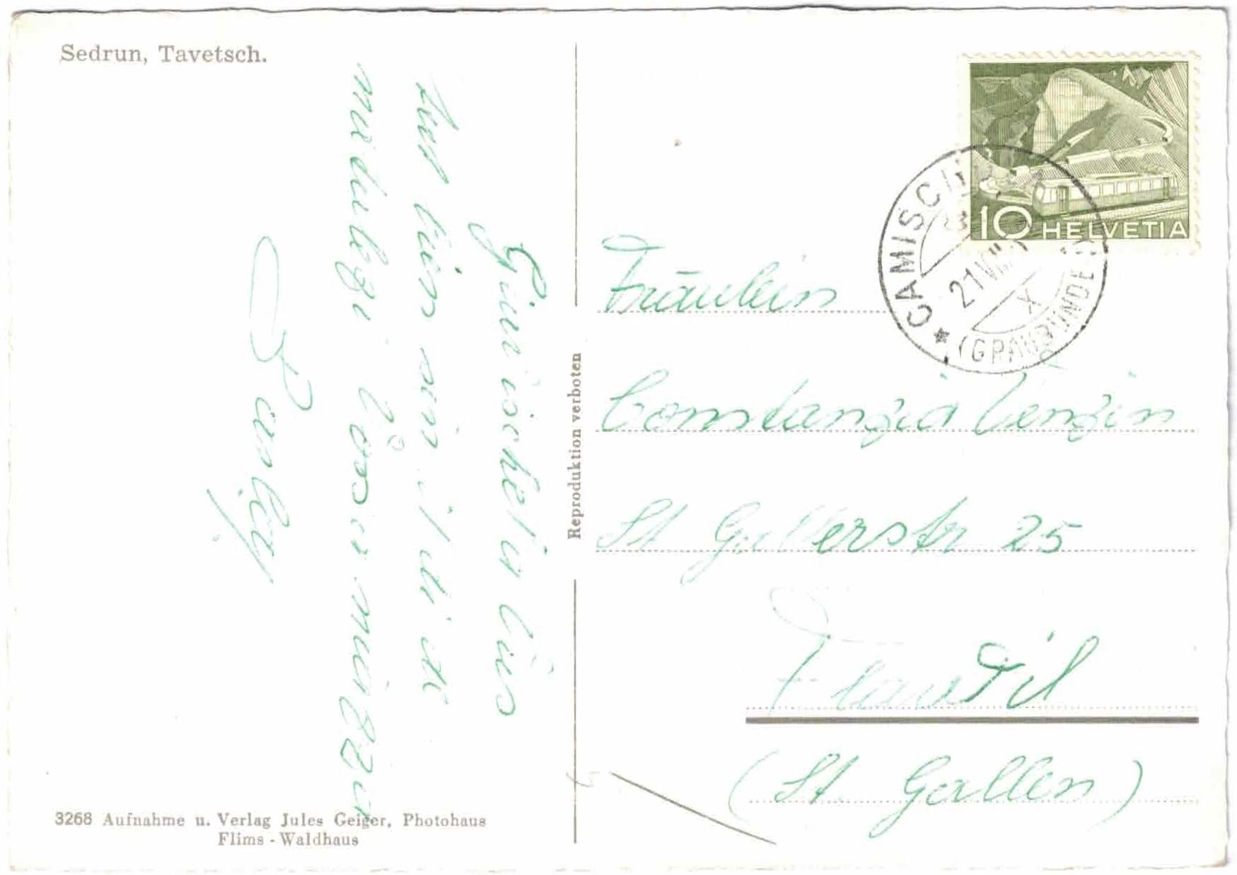 Ansichtskarten: SEDRUN - Tavetsch ca. 1940 (GR) – Gebraucht aus Oberdorf BL von Hopfehuepfer 1