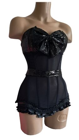 Schwarzes Corset mit Pailletten Corsage sexy Gr. L/XL