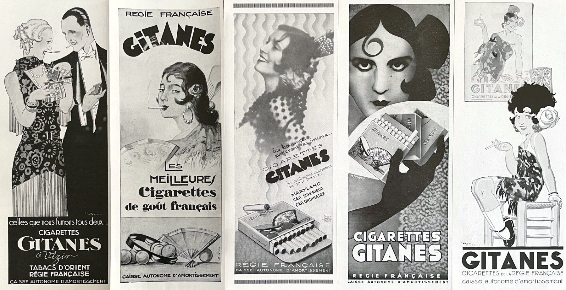 Poster & Bilder: Gitanes Cigarettes - 5 alte Werbungen / Publicités 1930/33 – Gebraucht aus Savagnier von Ne2065 1