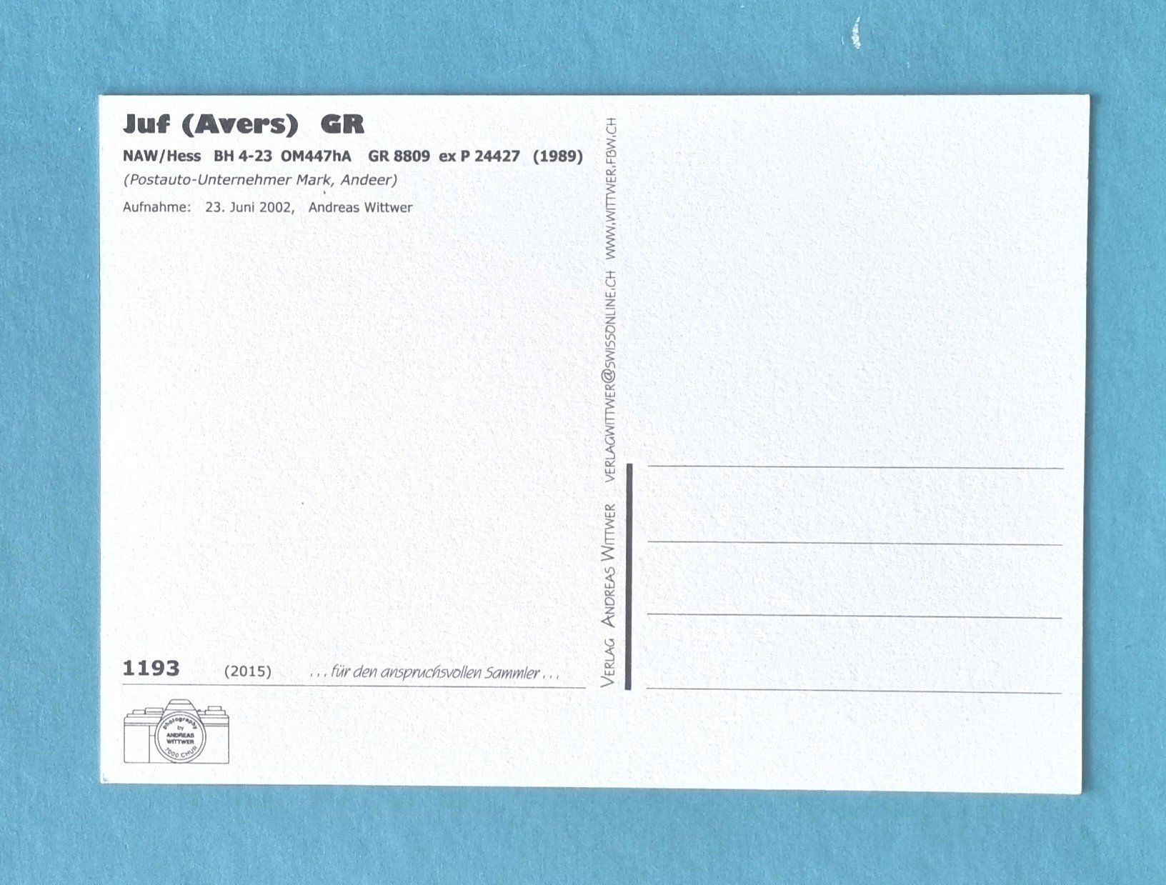 Ansichtskarten: Juf - Avers - Postauto und Kuh - 2002 – Gebraucht aus Rothrist von RROENK 1
