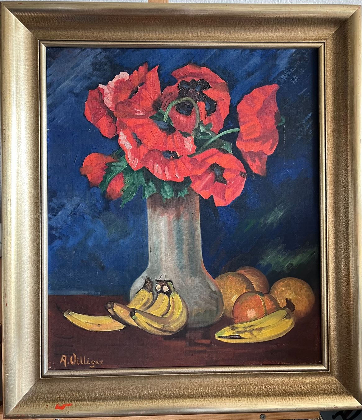 Dipinti: Atemberaubendes Stillleben-Ölgemälde Mit Roten Blumen! – Usato da Basel venduto da Kaffee_und_Kunst
