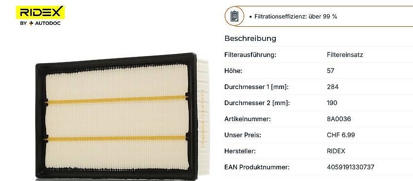 Tutti pezzi di ricambio auto: Luftfilter – Nuovo e nell'imballaggio originale da Aefligen venduto da Akoni 2