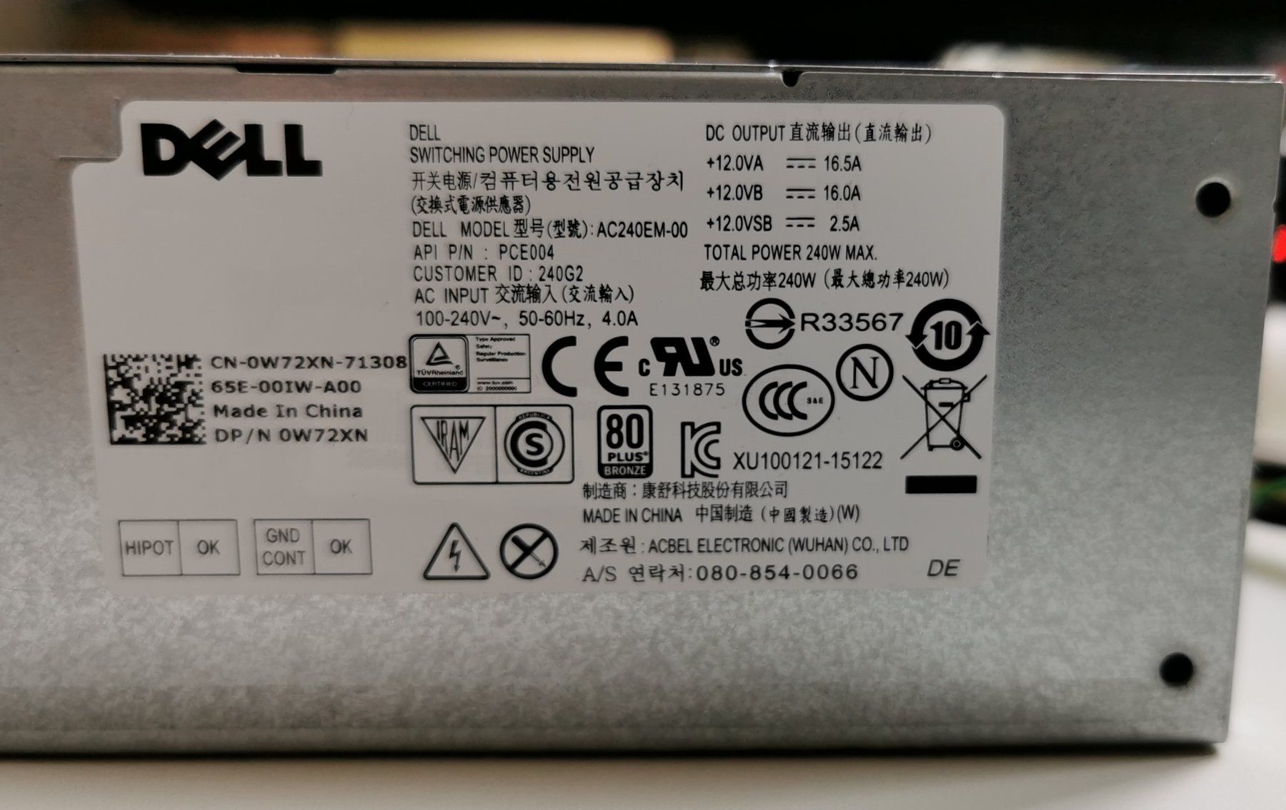 Dell Componenti elettronici: Netzteil Dell 240 Watt PCE004 – Usato da Oberwangen b. Bern venduto da Vittorio0 1