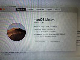 Macbook Air 13inch (Mojave) mid 2012 500 GB HD