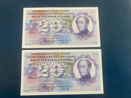 2 x20 Franken 1974 bankfrisch