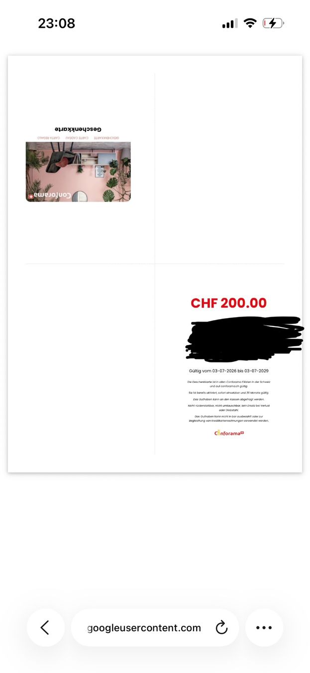 Bons: Conforama Gutschein CHF 190 Guthaben – D'occasion à Schlieren par vas_vqx8