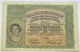 alte Schweizer 50 Franken-Banknote vom 1. April 1924