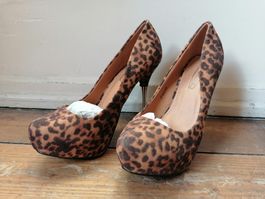 High Heels, Leo-Optik, Stoff, Grösse ca. 36