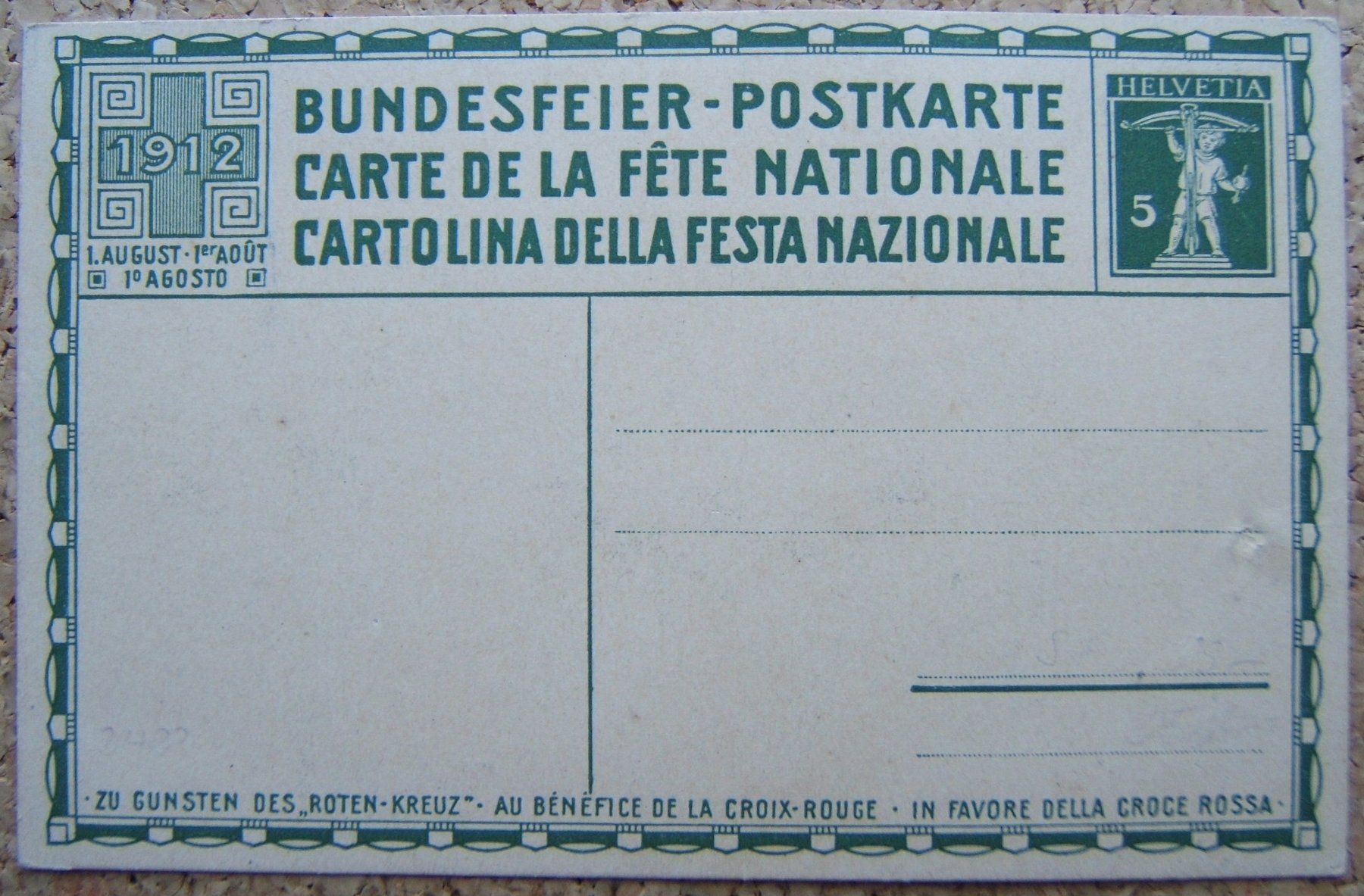 Tous les timbres: BUNDESFEIERKARTE 1912 – Neuf (Voir description) à Brunnen par Nonne04 1