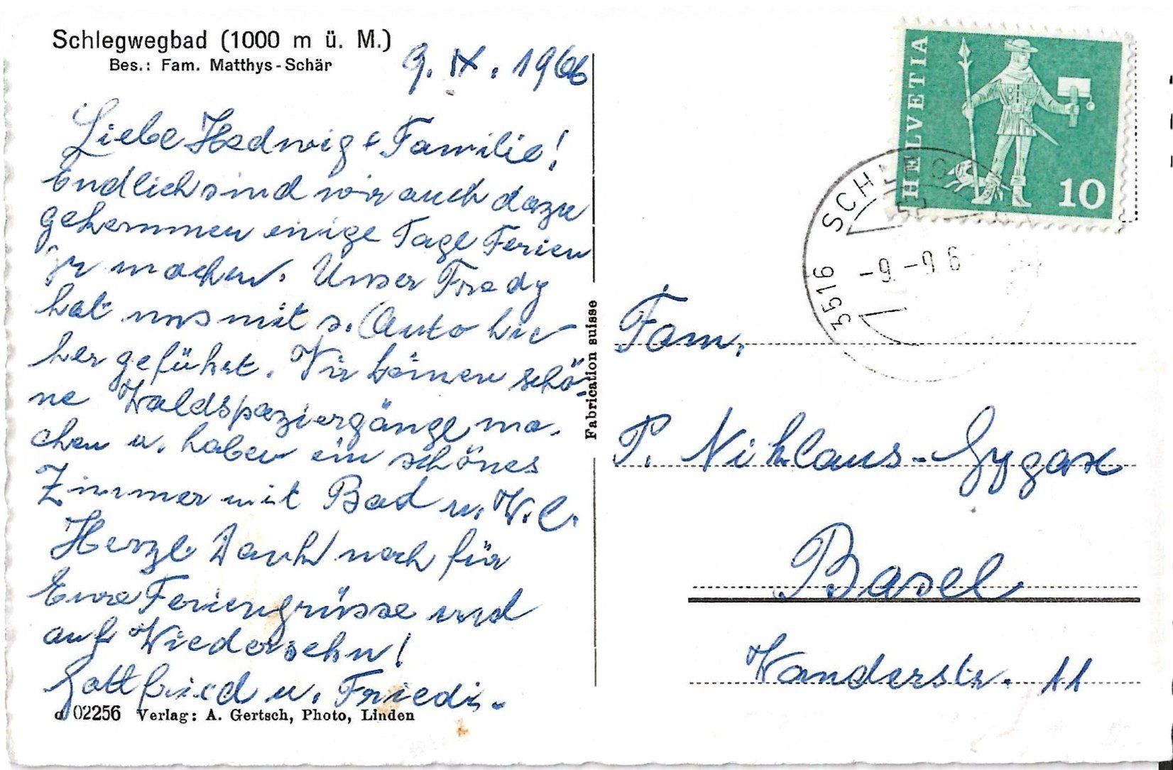 Cartoline postali: Karte Schlegwegbad 1965 – Usato da Zürich venduto da Philacat11 1