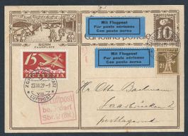 Flugpost Schweiz 1929 Zürich Stuttgart Saarbrücken Luftpost