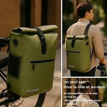 Sac à dos vélo imperméable NEUF BADAWIN Ali 2-en-1, vert