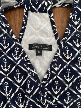 King Louie Jerseykleid S Blau Anker Muster Stretch