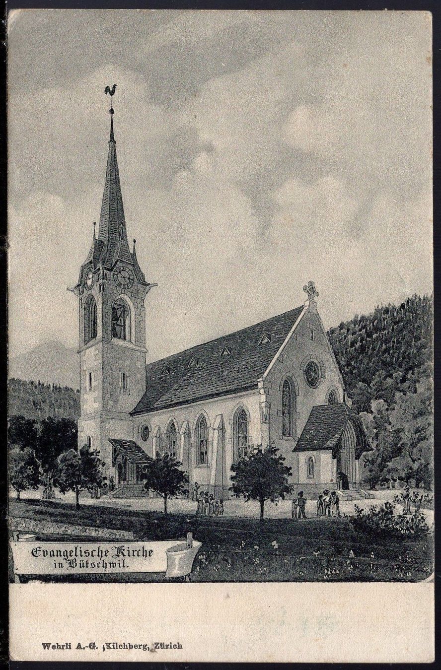 Cartoline postali: Bütschwil 5.IX.06 - Evangelische Kirche – Usato da Aarau venduto da kufi44