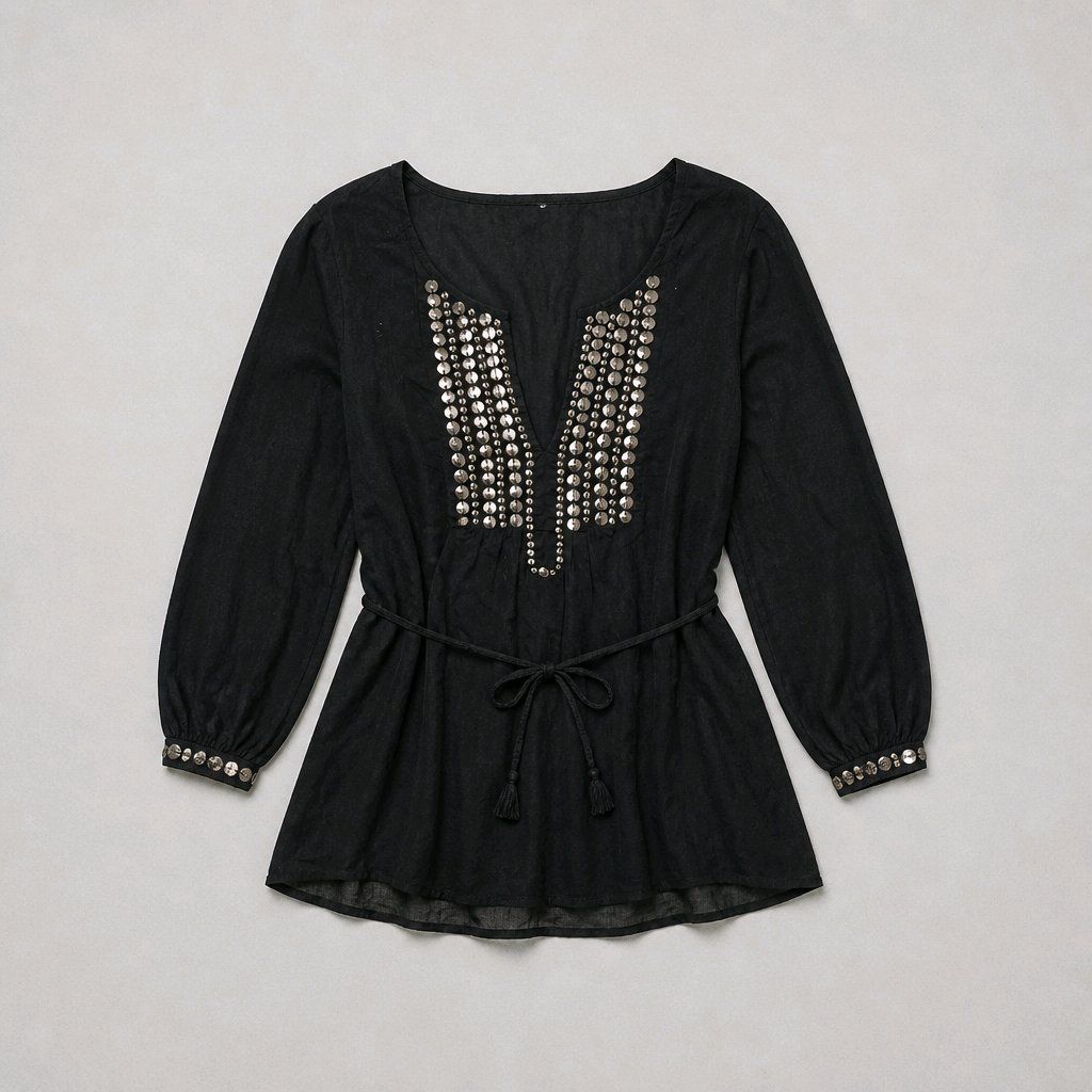 Camicette: Schwarze Bluse mit schönem Dekobesatz. Gr. 38/M – Usato da Füllinsdorf venduto da Sunnebliemli7