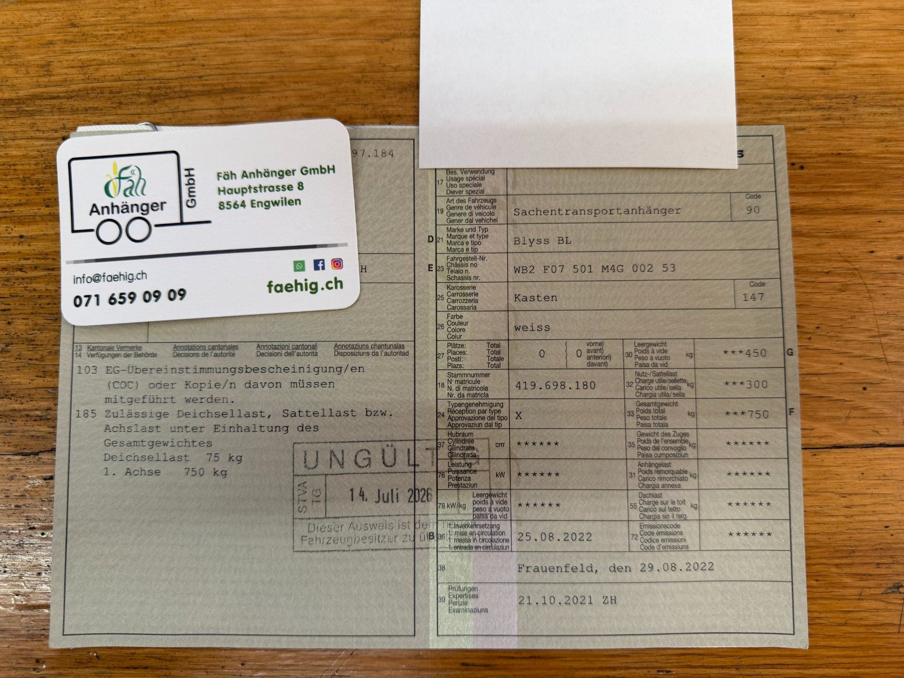 Blyss Remorques: Kofferanhänger / Blyss BL 750 – D'occasion à Engwilen par FaehAnhaengerGmbH 7