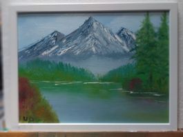 Oelgemälde 33cm x 43 Kunststoffwechselrahmen  Bergsee