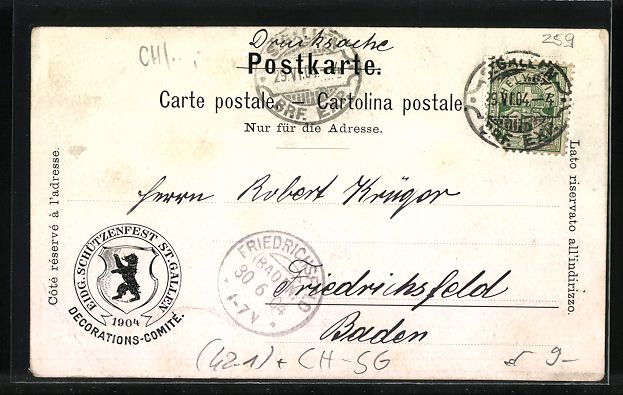 Ansichtskarten: St. Gallen, Eidgenössisches Schützenfe – Gebraucht aus Berlin von bartko-reher 1