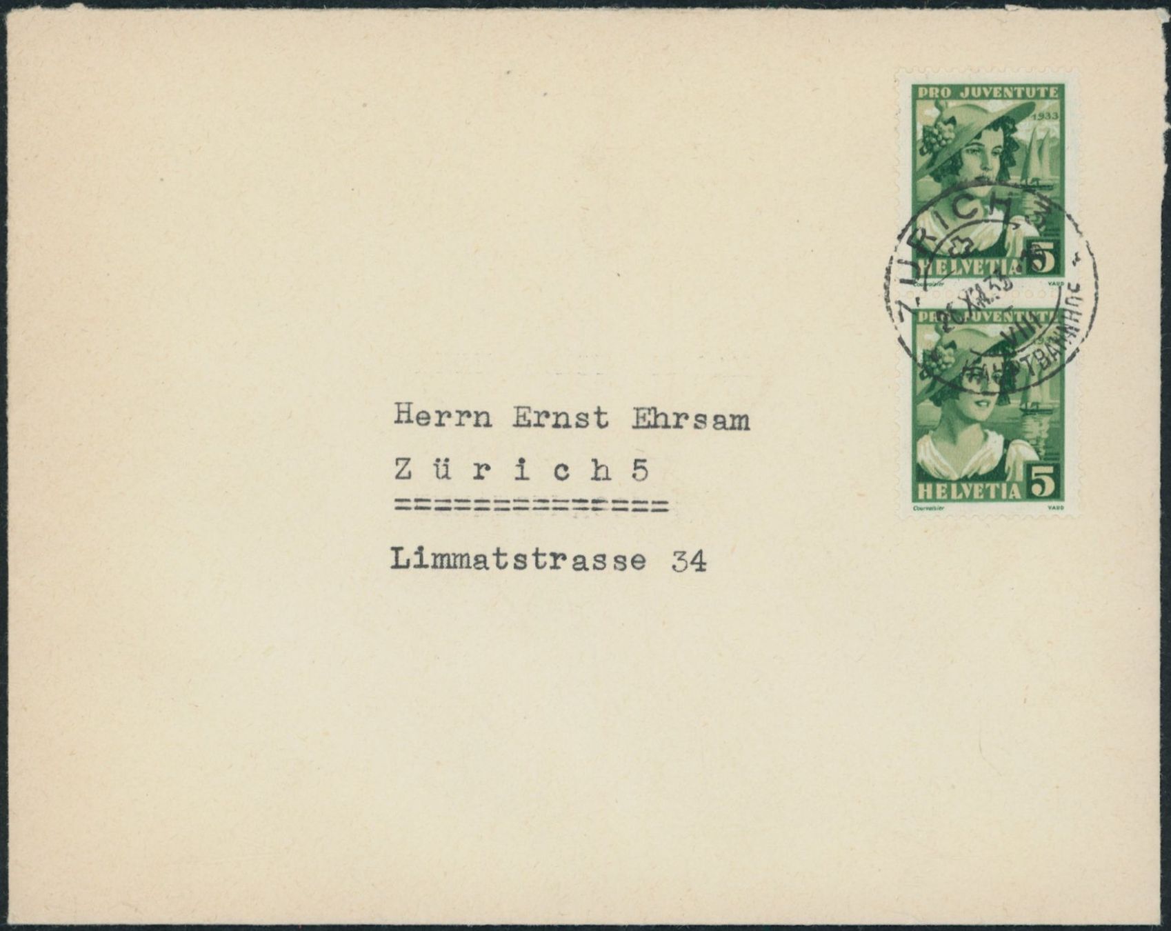 Alle Briefmarken: 1933 - Pro Juventute - Brief - MeF – Gebraucht aus Schindellegi von leecollect