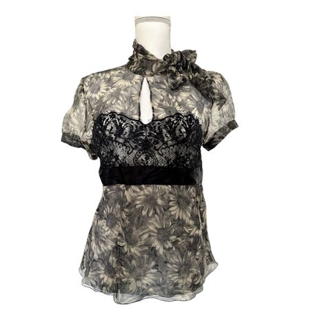R.E.D. Valentino Seidenbluse,Gr.ital44, Spitze, Blumenmuster